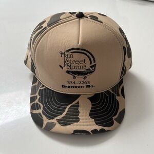 Vintage 90s Camo Snapback Trucker Hat Branson MO Main Street Marina